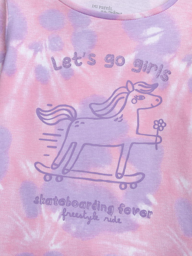 Pijama Tie-Dye Violeta con Motivo 'Pony Skateboarding Fever' para Niña