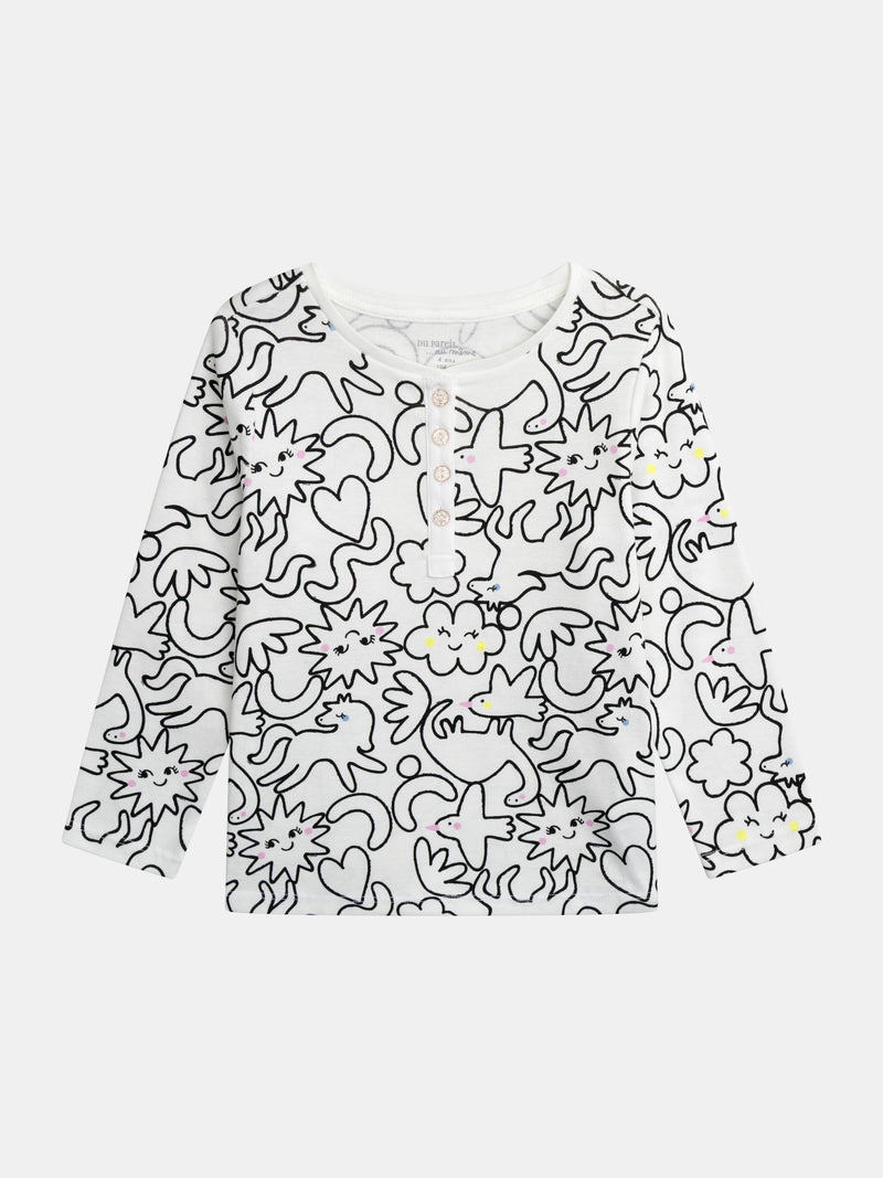 Pijama largo crema con estampado integral "DREAM" para niña