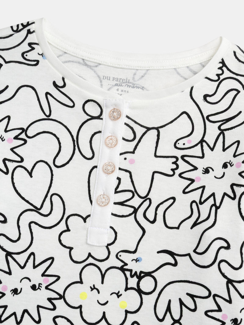 Pijama largo crema con estampado integral "DREAM" para niña