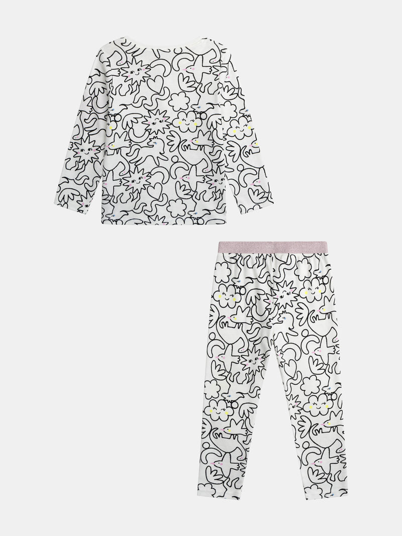 Pijama largo crema con estampado integral "DREAM" para niña