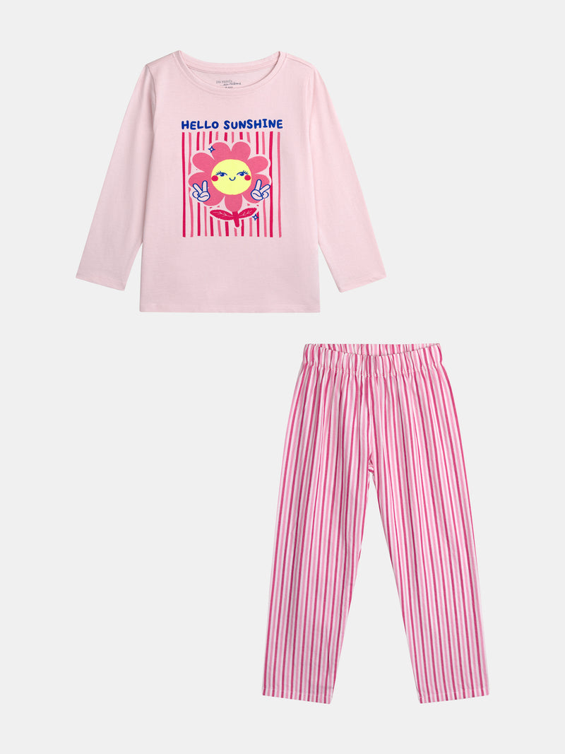 Pijama largo rosa "Hello Sunshine" para niña