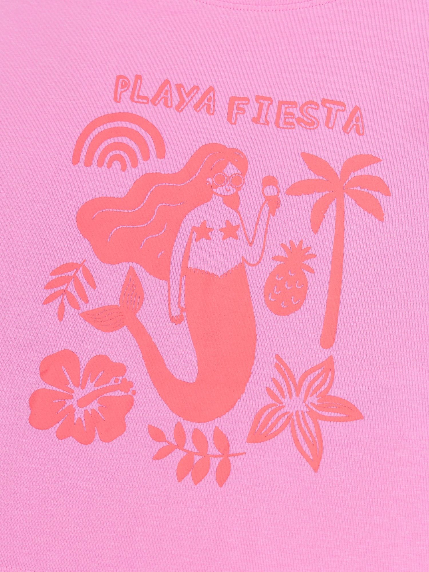 Pijama corto rosa con estampado "Playa Fiesta" para niña