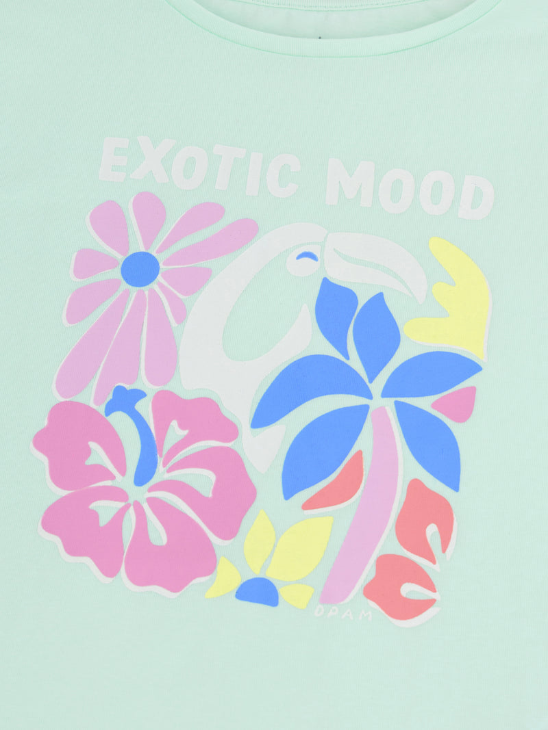 Pijama corto fosforescente impreso "Exotic Mood" para niña