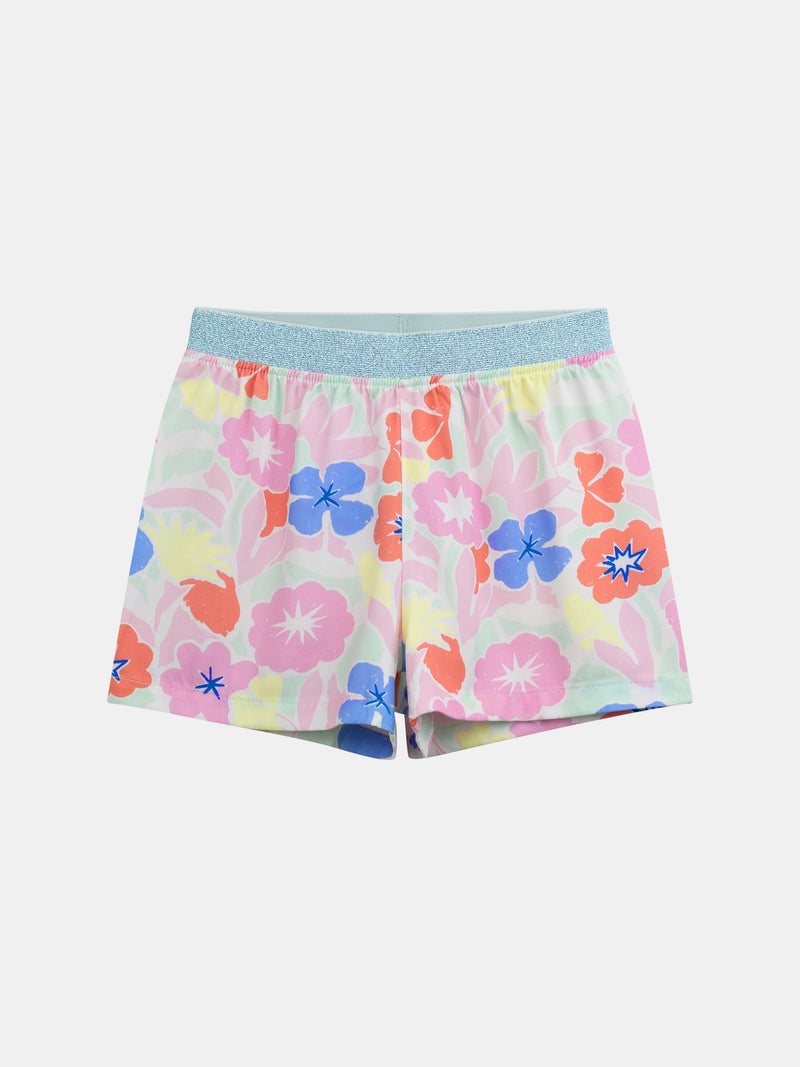 Pijama corto fosforescente impreso "Exotic Mood" para niña