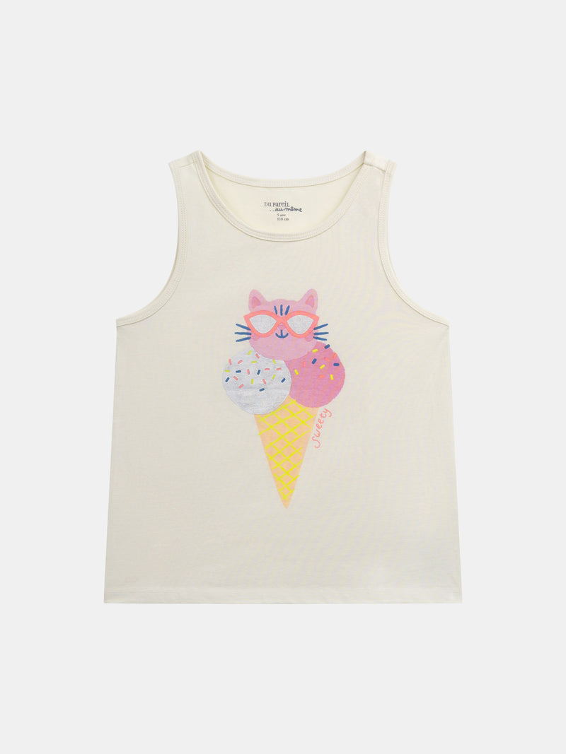 Pijama sin mangas con estampado de "Gato de Helado" para niñas