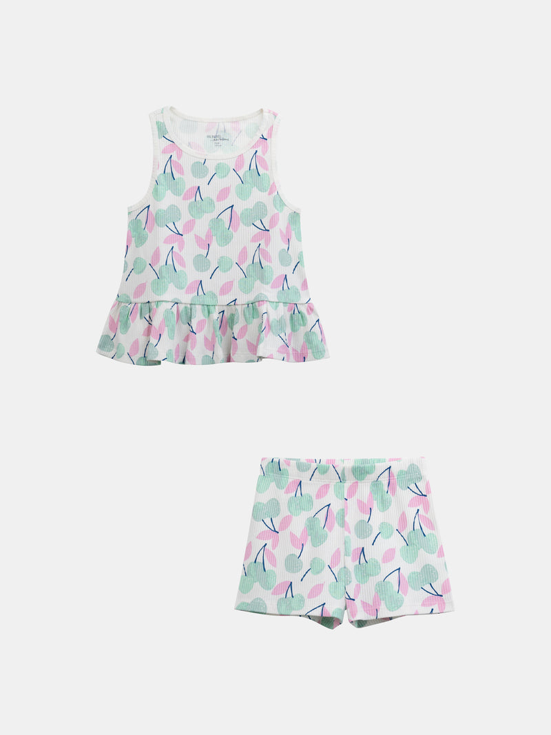 Pijama corto con tirantes y estampado de "Cerezas Pastel" para niña