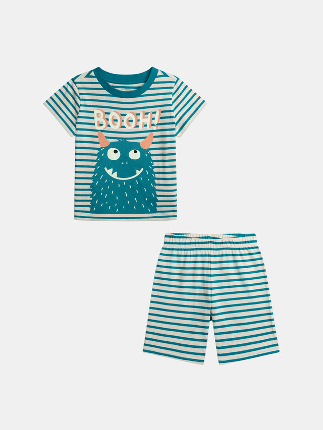 Pyjama court phosphorescent à rayures et motif "Monstre Rigolo" pour enfant garçon