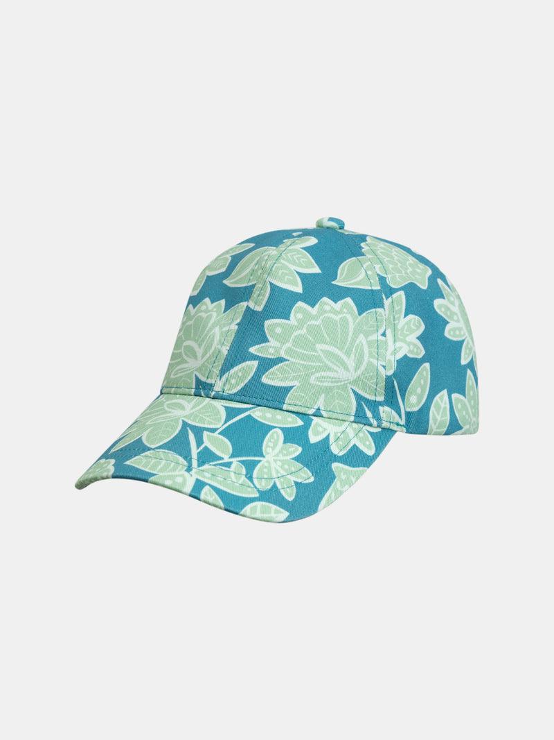 Gorro azul con imprime floral para chicas