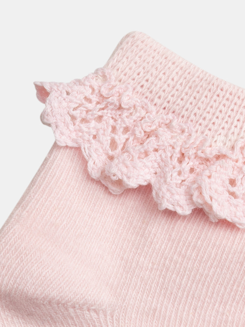 Calcetines rosa pálido con encaje para bebés niñas