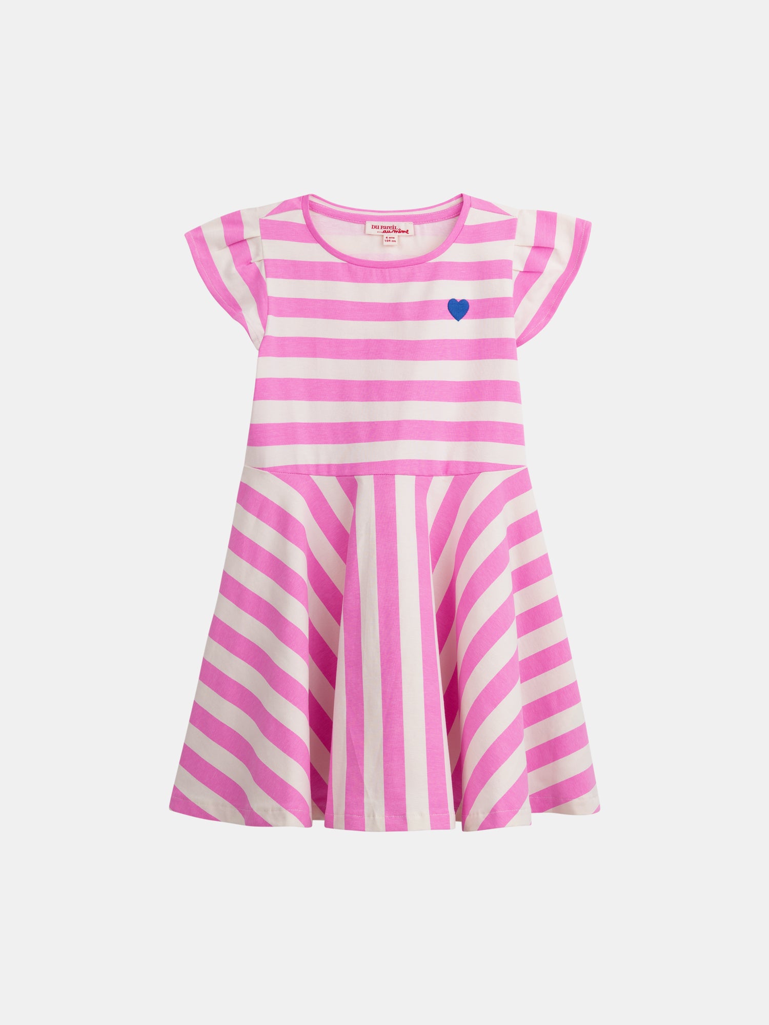 Vestido ecru a rayas rosas para niña