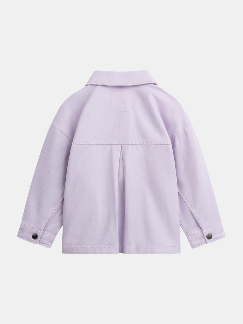Chaqueta púrpura con bolsillos y bordados de corazón para niñas