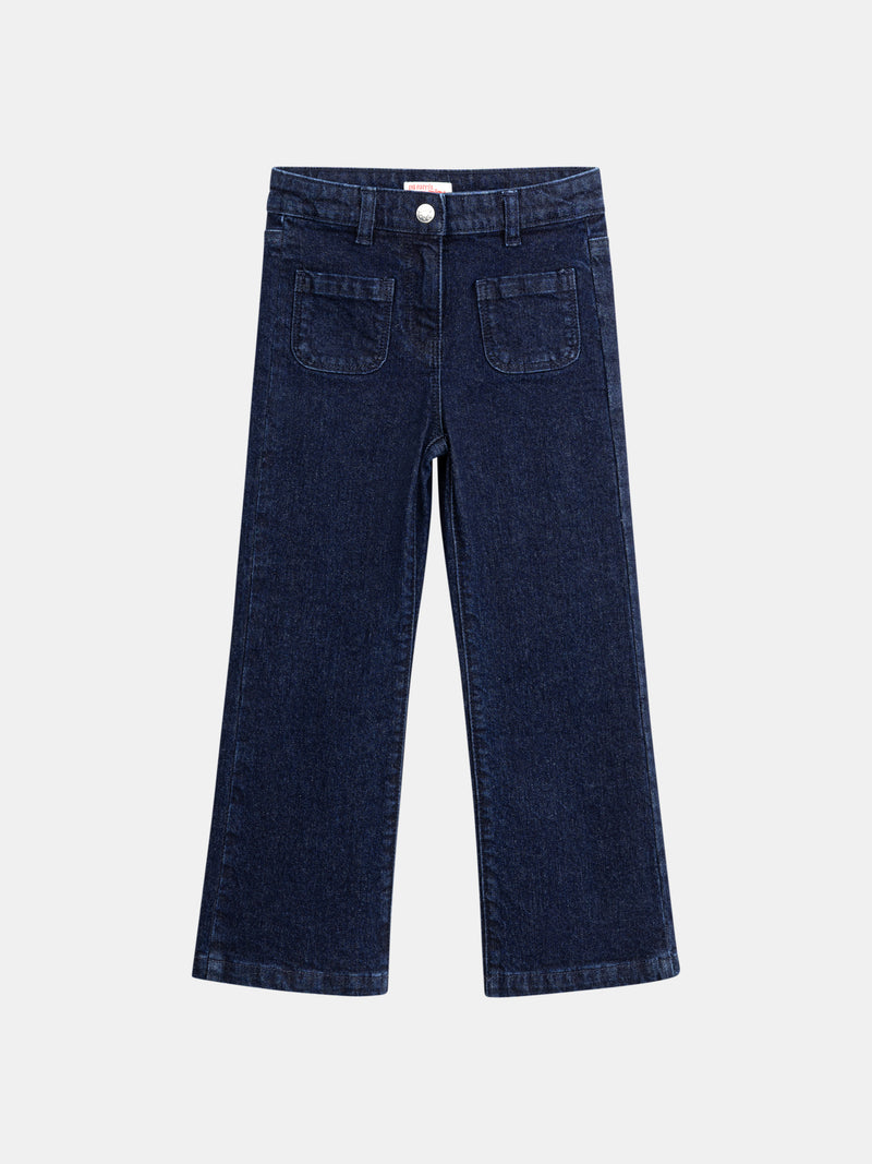 Jeans de denim azul oscuro con bolsillos para niña