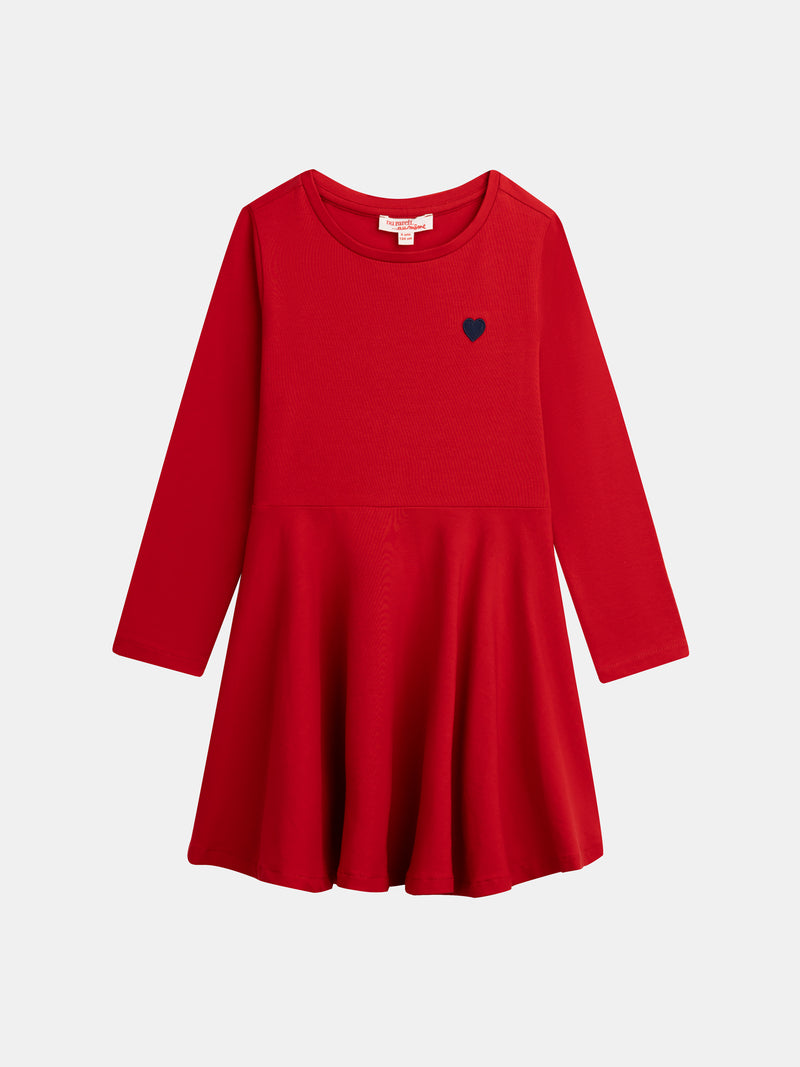 Vestido rojo con bordado de corazón para niña