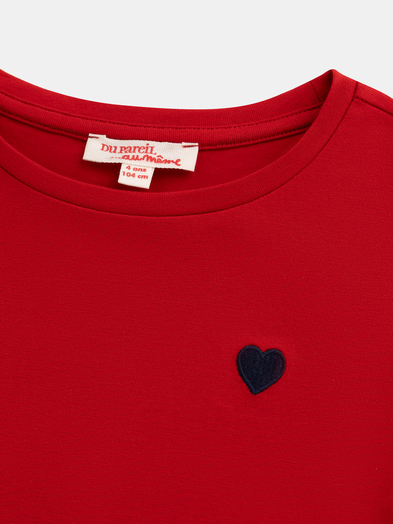 Vestido rojo con bordado de corazón para niña
