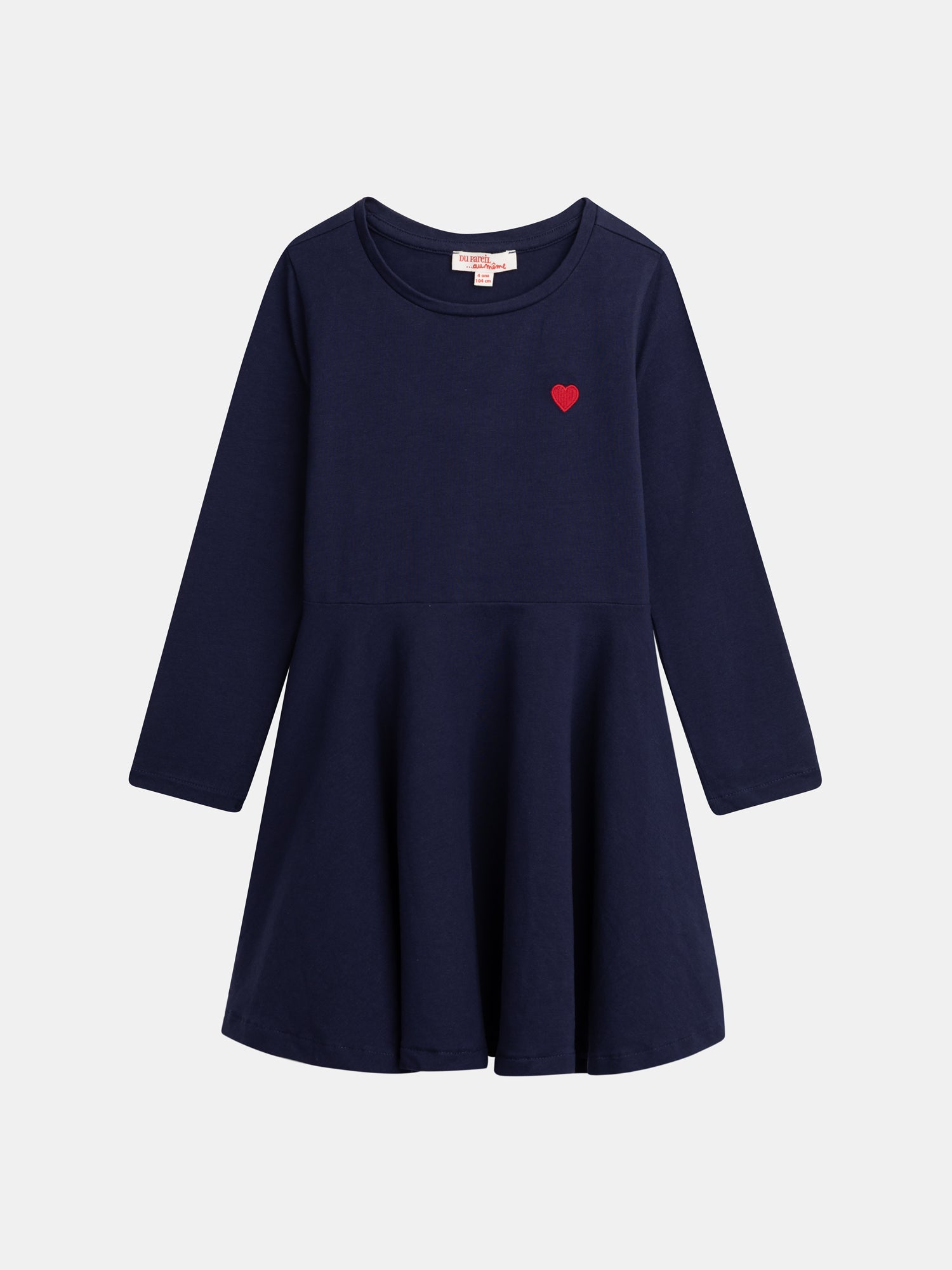 Robe marine broderie coeur pour fille