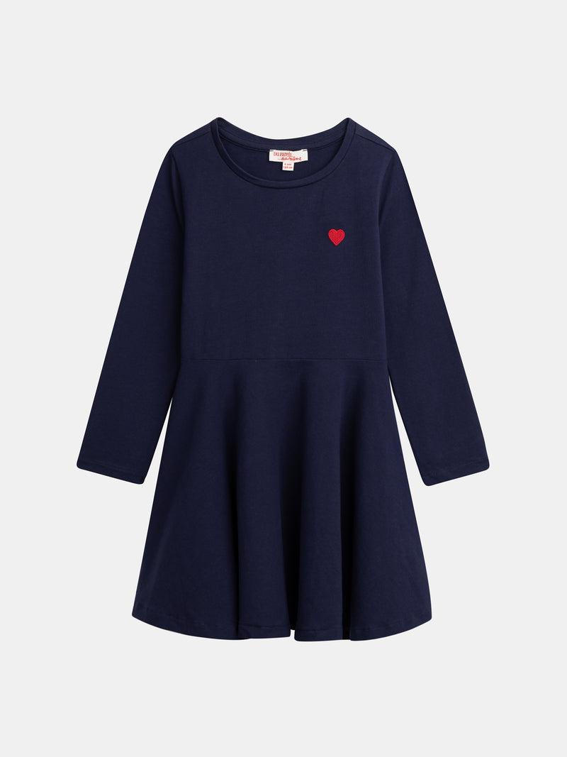 Vestido marino con bordado de corazón para niñas