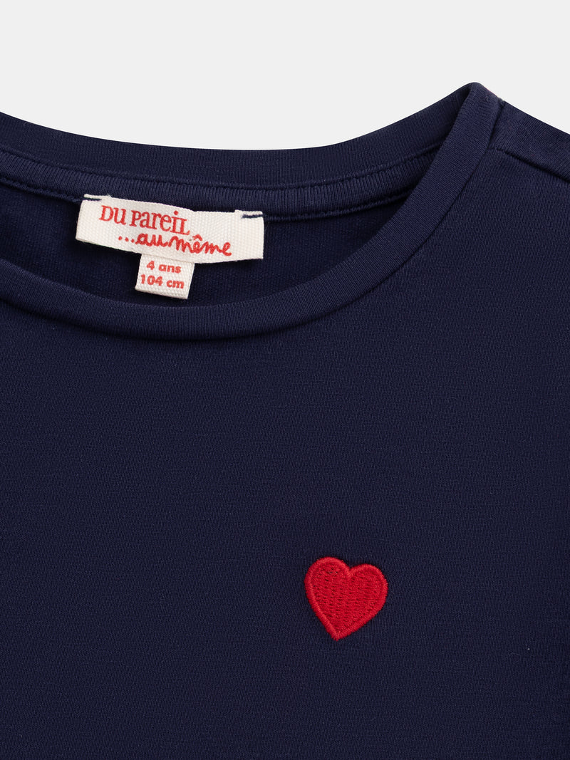 Vestido marino con bordado de corazón para niñas