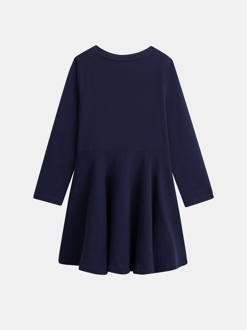 Vestido marino con bordado de corazón para niñas