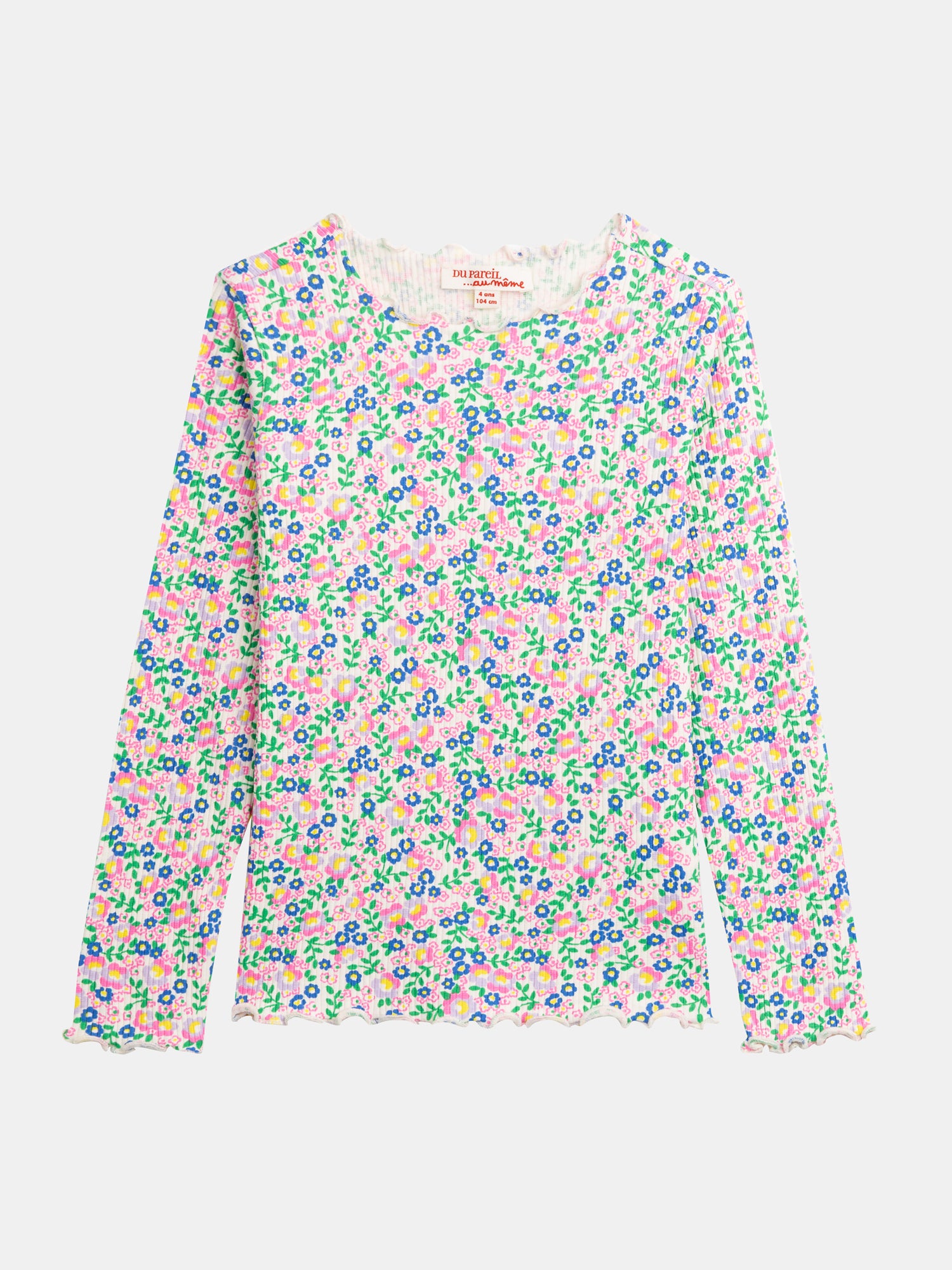 T-shirt écru à manches longues et imprimé floral pour fille