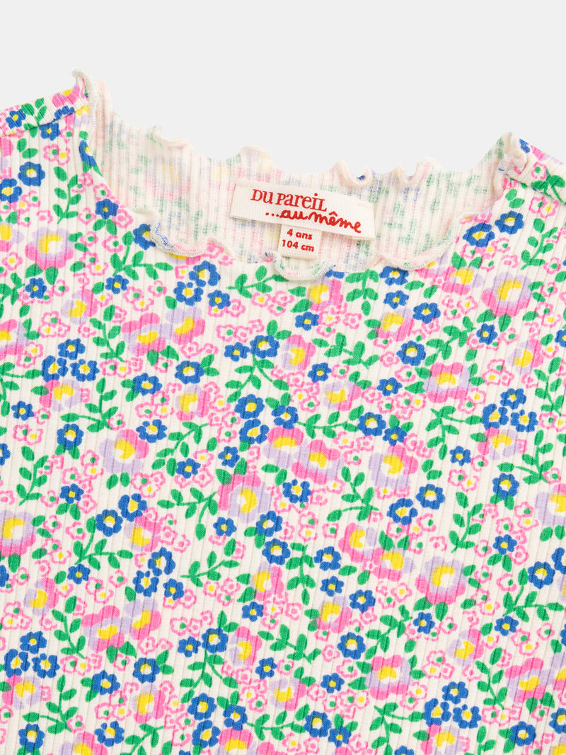Camiseta écru de manga larga con estampado floral para niñas