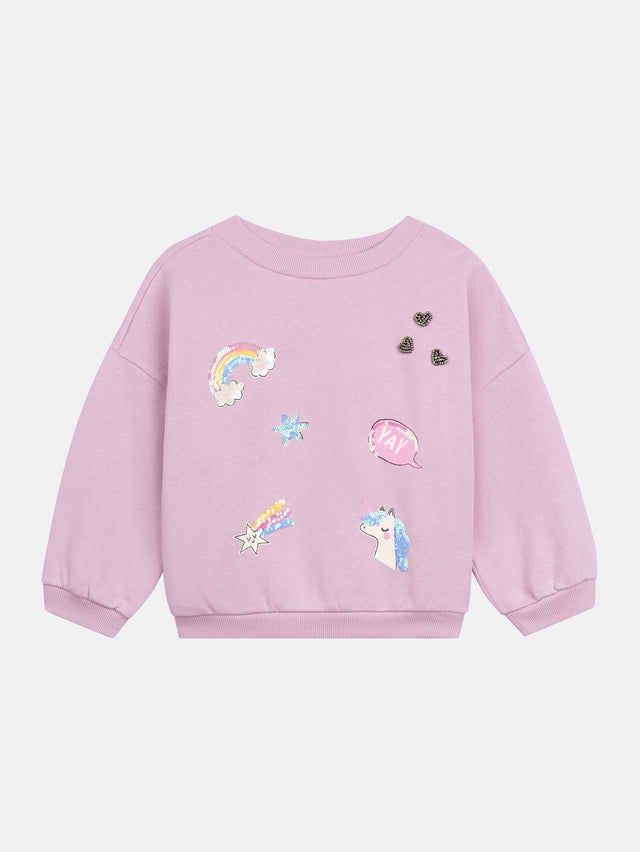 Sudadera rosa con animaciones de fantasía