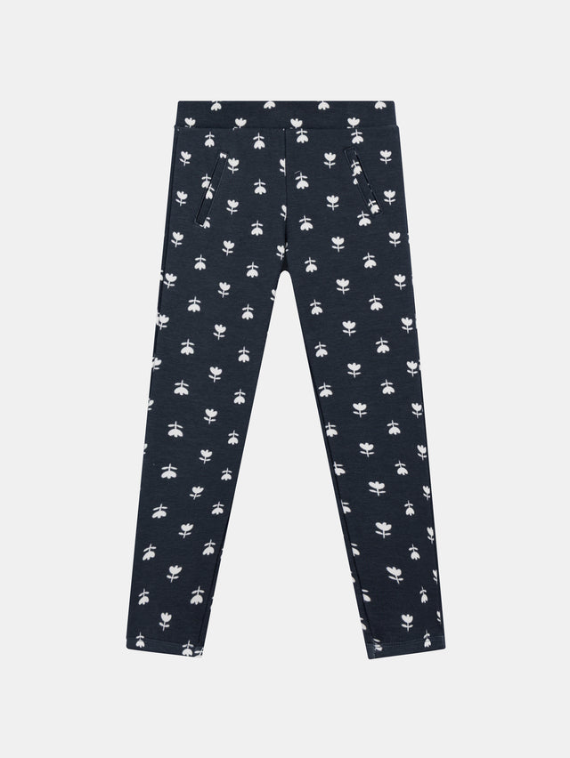 Pantalon en molleton doublé chaud imprimé fleurs pour fille