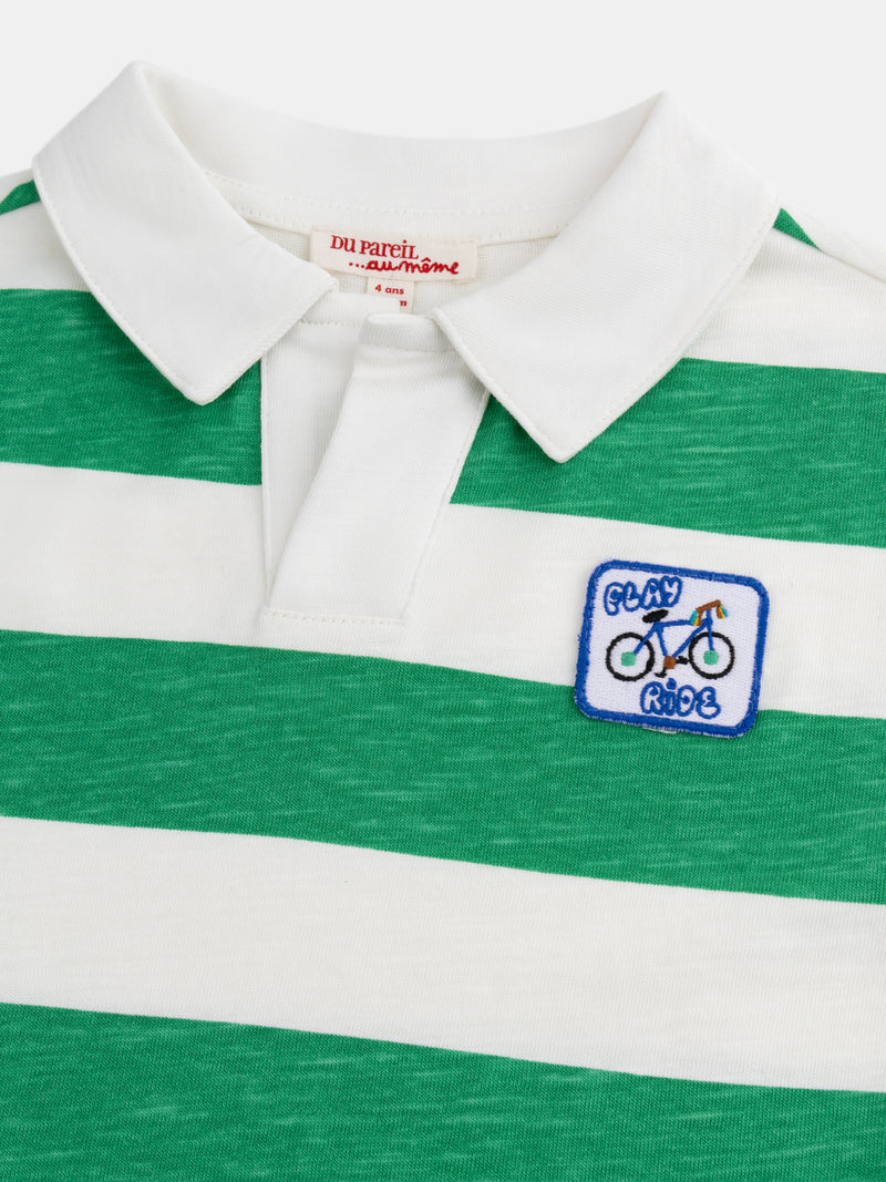 Camiseta polo ecru con rayas verdes para niño