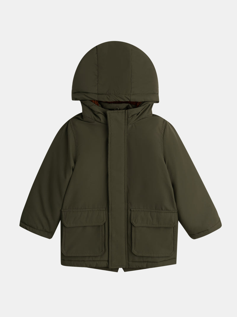 Parka verte doublée sherpa pour garçon