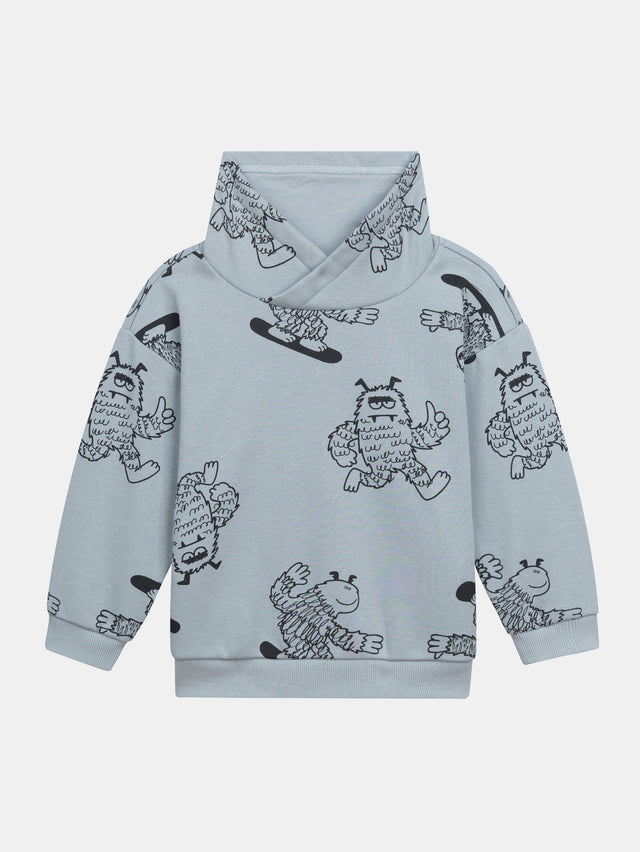 Sudadera verde con cuello alto y estampado de yeti para niños