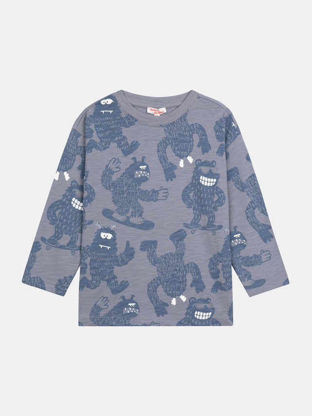 Camiseta de mangas largas azul con estampado de yetis para niños