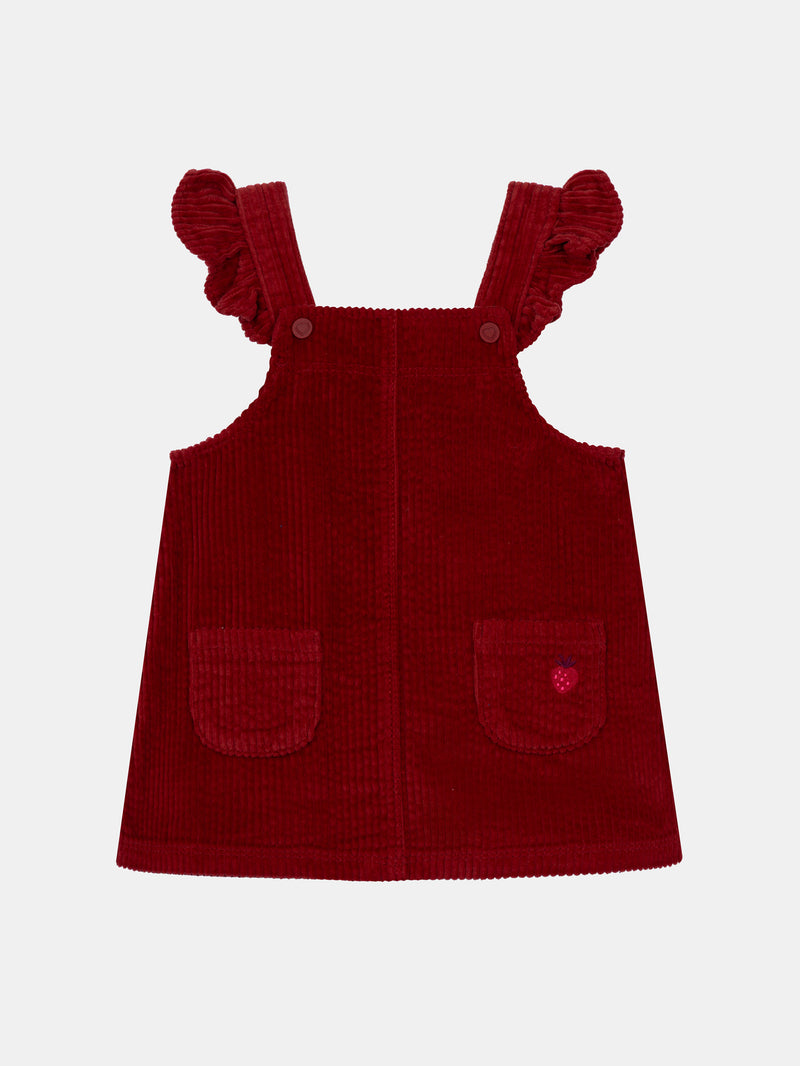Robe salopette en velours côtelé rouge brique pour bébé fille