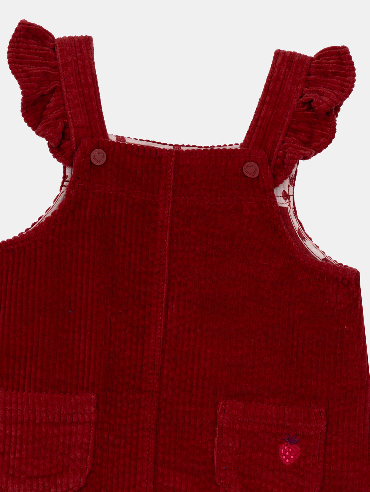 Robe salopette en velours côtelé rouge brique pour bébé fille