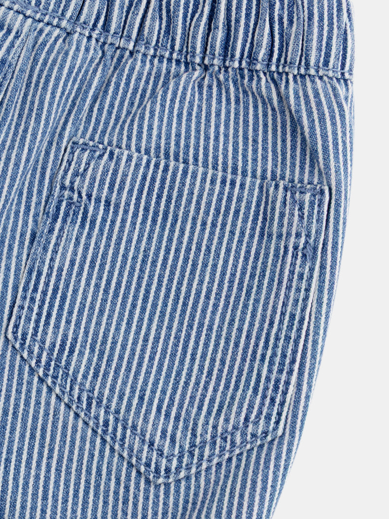 Bermuda de denim rayado "Play" azul y ecru para bebé niño