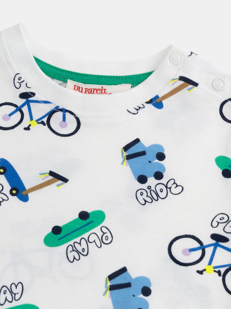 Camiseta ecru con estampado "Ride" integral para bebé niño