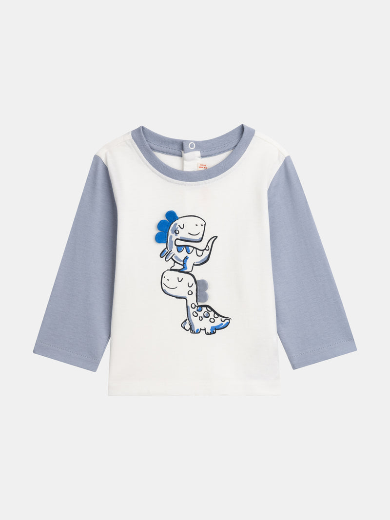 Camiseta de manga larga bicolor "Dinosaurio" para bebé niño