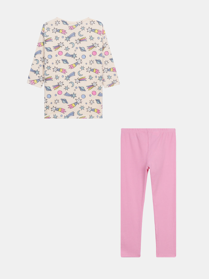 Conjunto de pijama de 2 piezas de terciopelo y leggings con estampado de galaxia para niña