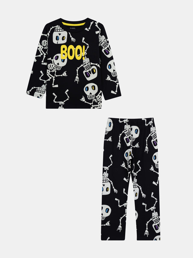 Pijama 2 piezas fosforescente de esqueletos « BOO! » para niño
