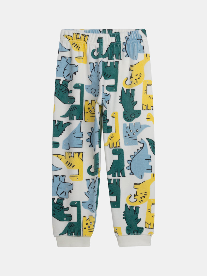 Pyjama 2 pièces en velours imprimé intégral dinosaures colorés pour enfant garçon