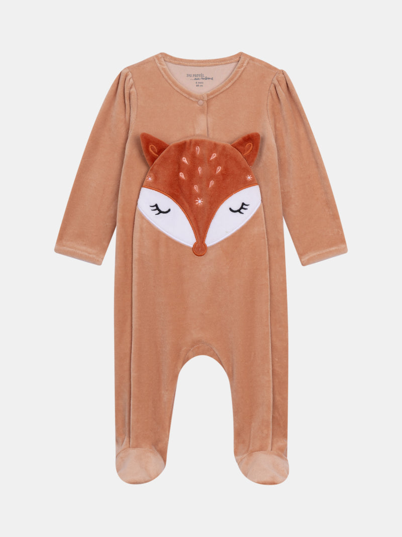 Mameluco de Terciopelo Caramelo con Estampado de Zorro para Niña