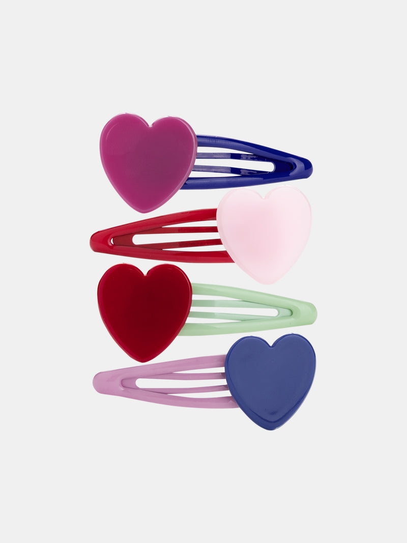 Conjunto de 4 horquillas multicolores y corazones para niñas