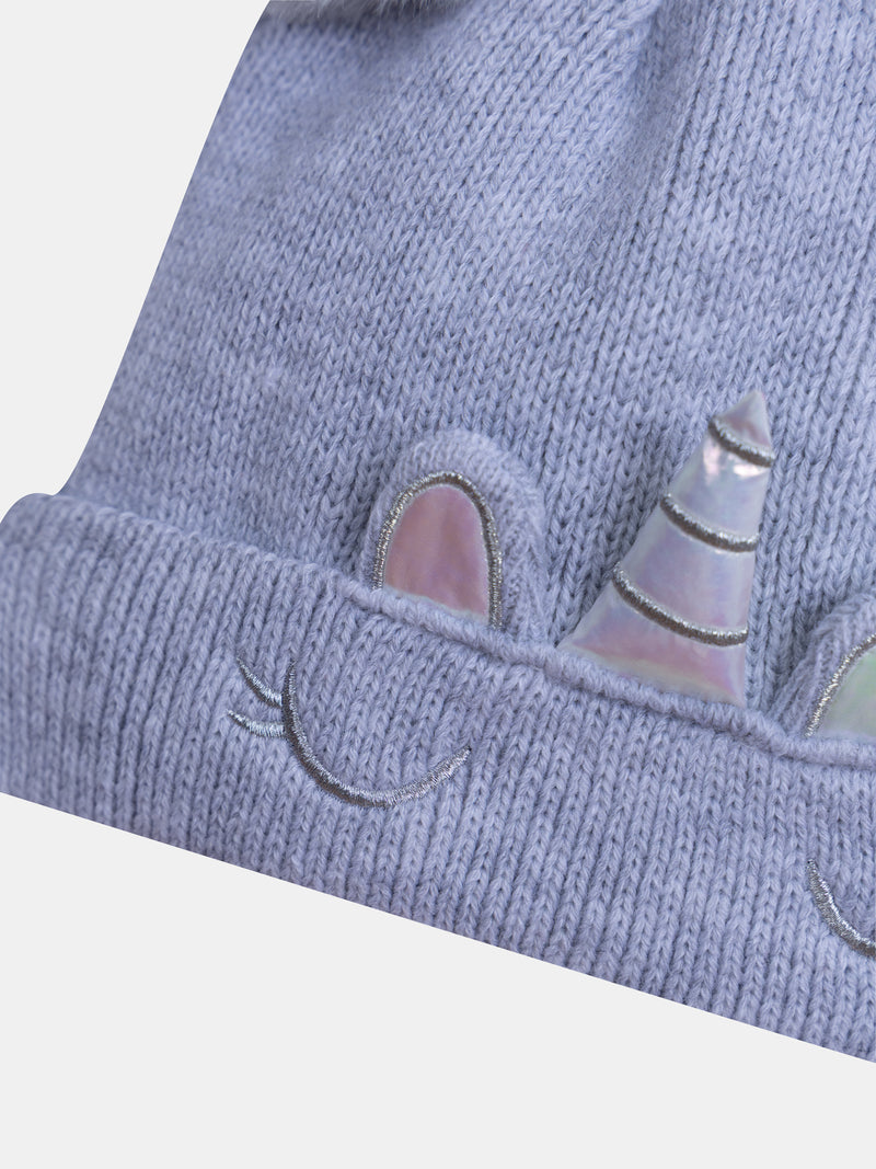 Bonnet gris licorne pour fille