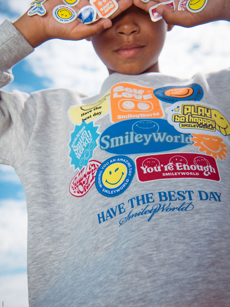 Sudadera gris jaspeada con estampado SMILEYWORLD para niño