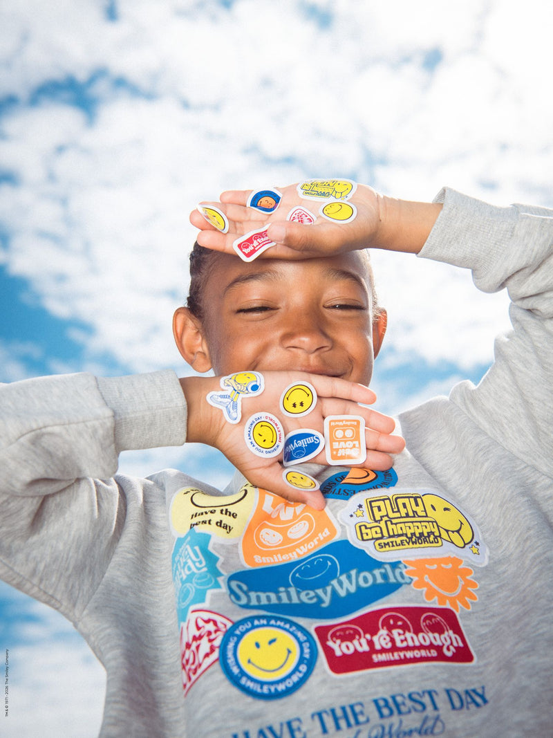 Sudadera gris jaspeada con estampado SMILEYWORLD para niño