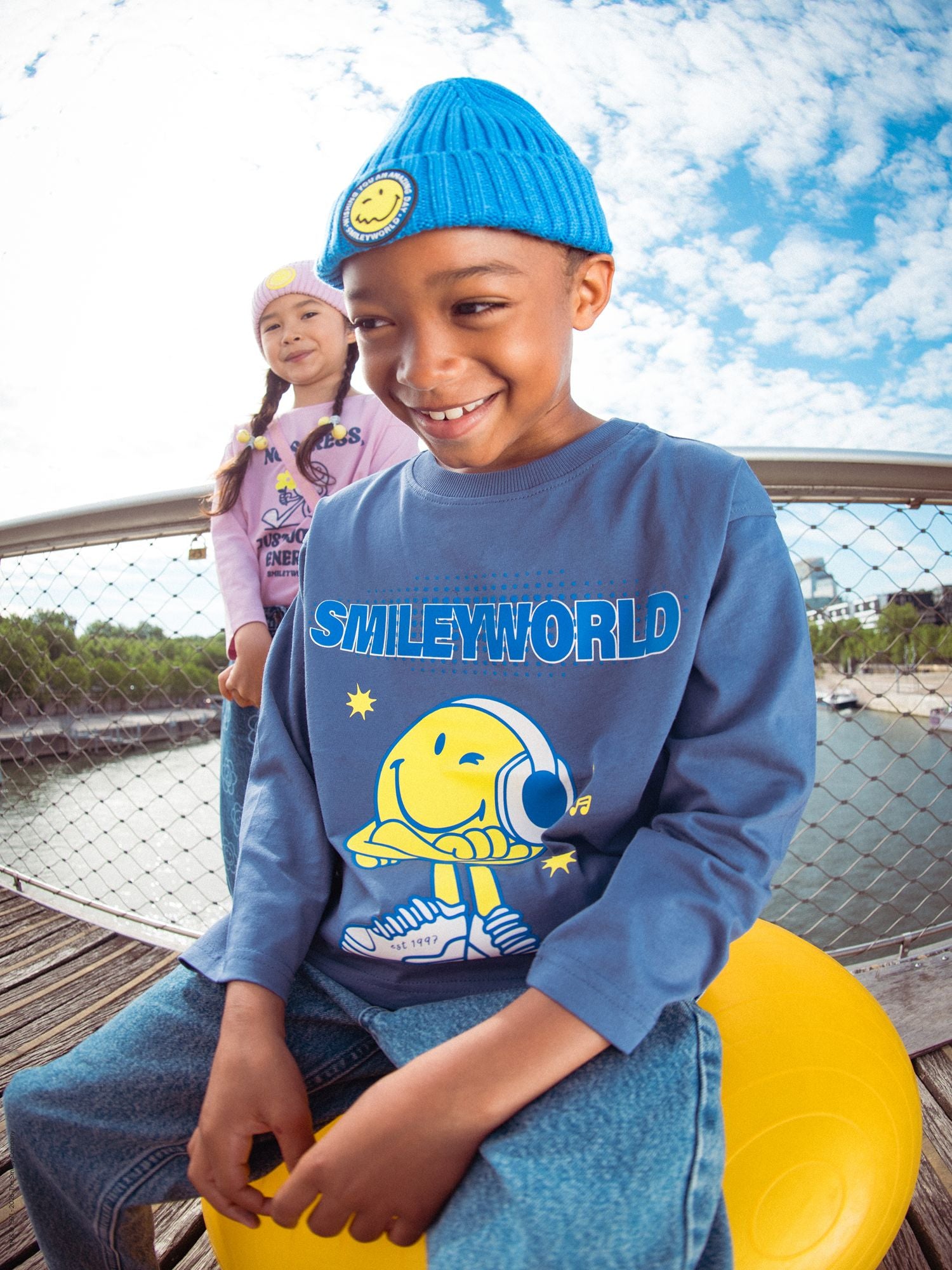 Camiseta de manga larga azul con estampado SMILEYWORLD para niños