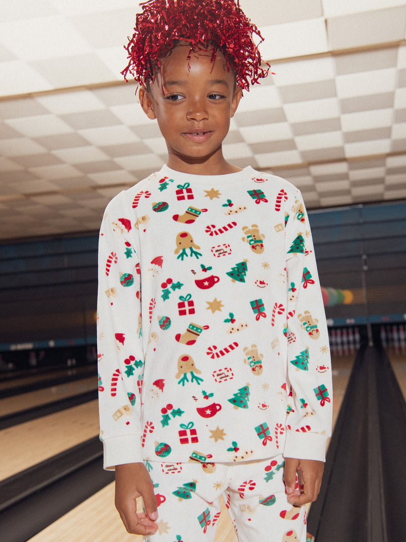 Pyjama 2 pièces en velours imprimé intégral Noël pour enfant garçon