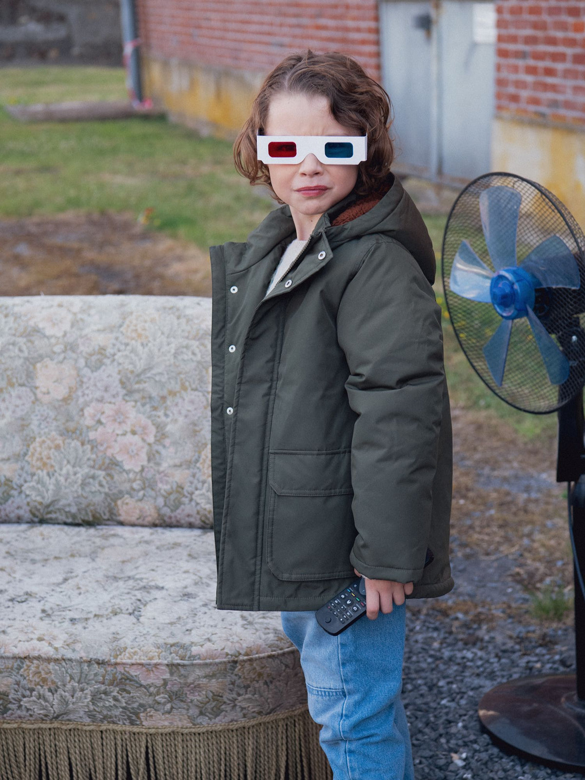 Parka verte doublée sherpa pour garçon
