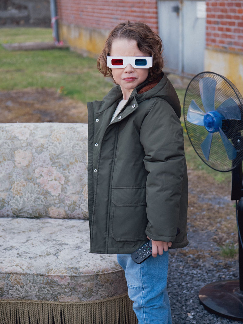Parka verte doublée sherpa pour garçon