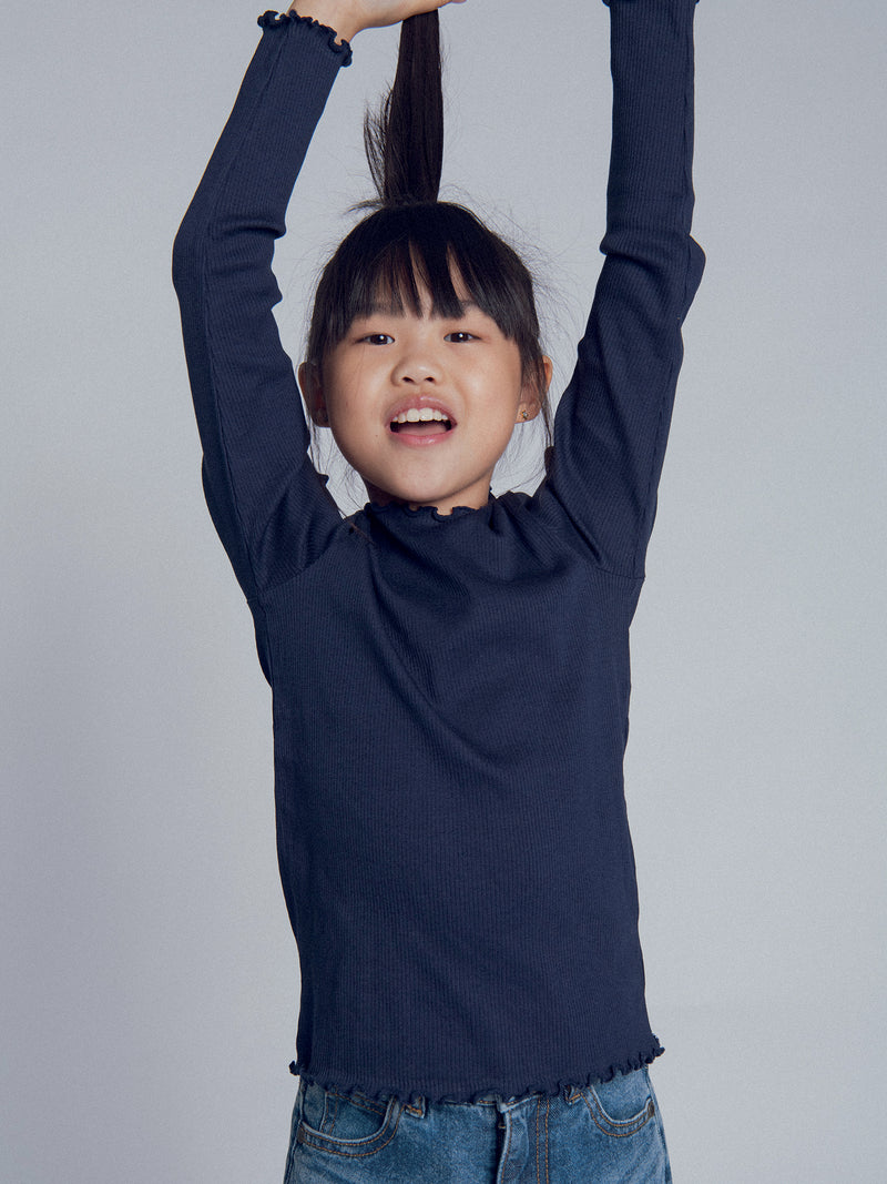 Camiseta marina de manga larga para niñas