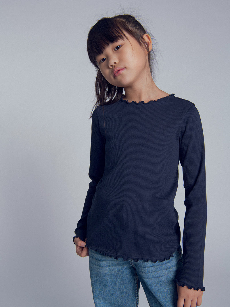 Camiseta marina de manga larga para niñas