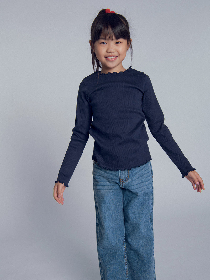Camiseta marina de manga larga para niñas